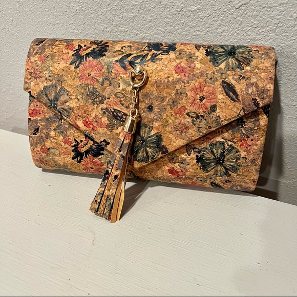 Cork Floral Blue Print  Clutch or Convertible Crossbody by Alesia - Picture 3 of 8